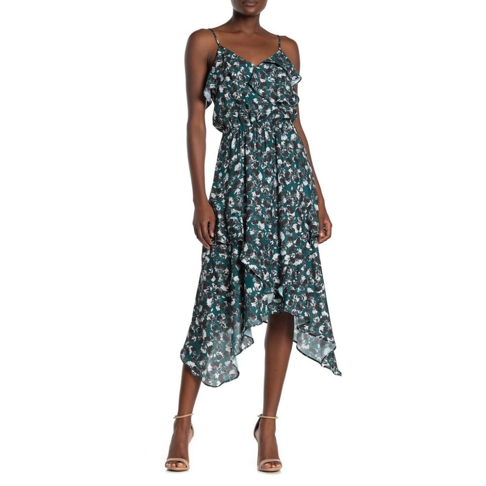 Parker Everglades Floral Ruffle Sharkbite Midi Dress – Size M